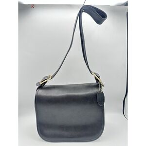 American Classic Vintage Black Leather Crossbody Flap Bag Gold Hardware Shoulder